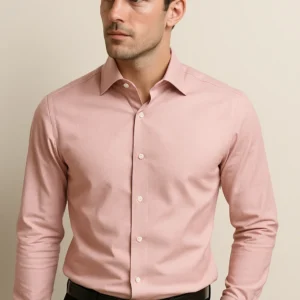 Pale Pink Rosewood Shirt – Front view highlighting button-down design and slim fit elegance