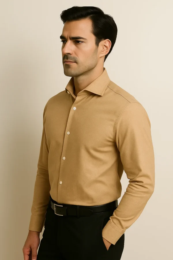 Right side view of a man in the Sunkissed Dune Shirt, focusing on the shirt’s silhouette and